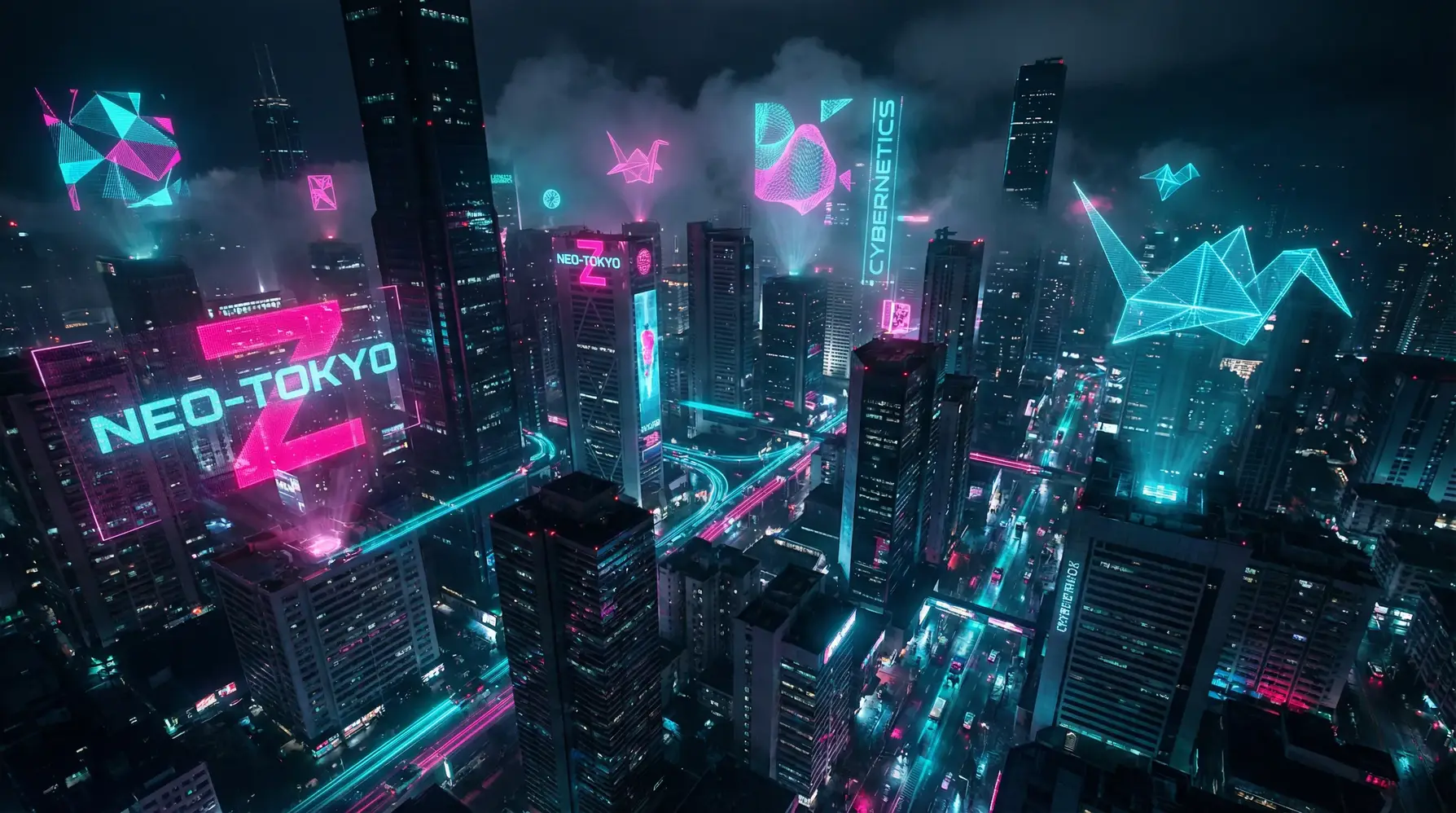 网赌网站 - 赛博朋克折纸艺术都市夜景全息背景